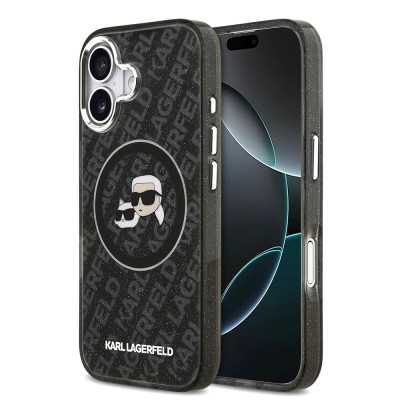 Apple iPhone 17 Case Karl Lagerfeld Original Licensed Glittery Karl & Choupette Heads Cover - 1
