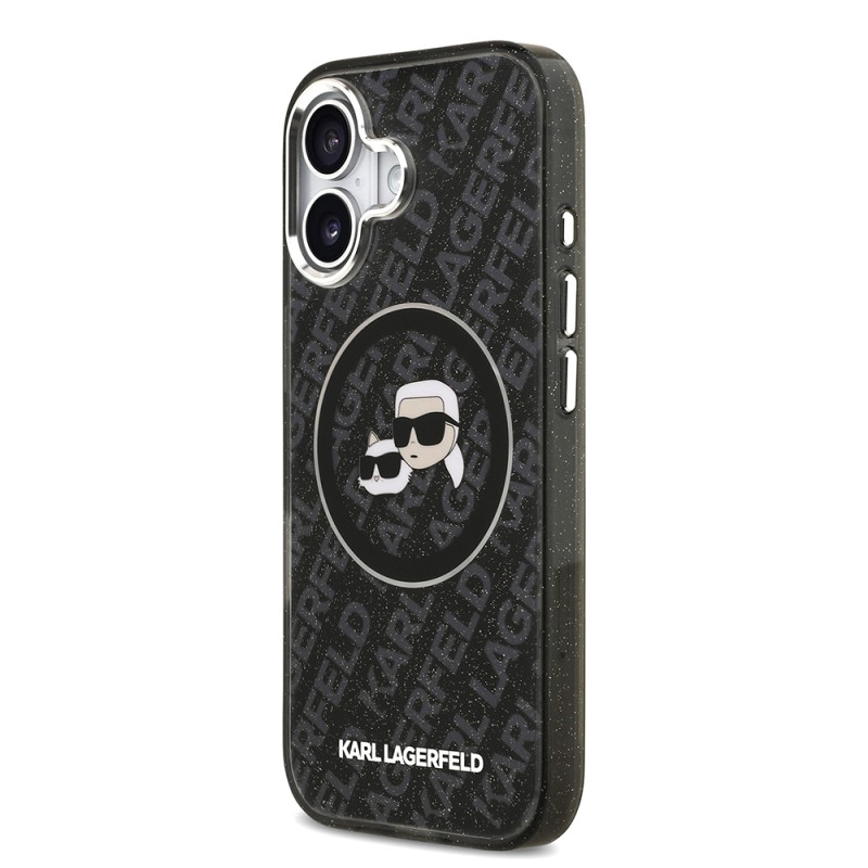 Apple iPhone 17 Case Karl Lagerfeld Original Licensed Glittery Karl & Choupette Heads Cover - 5