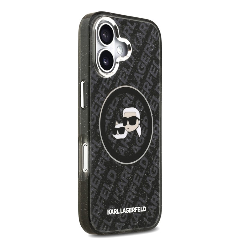 Apple iPhone 17 Case Karl Lagerfeld Original Licensed Glittery Karl & Choupette Heads Cover - 7