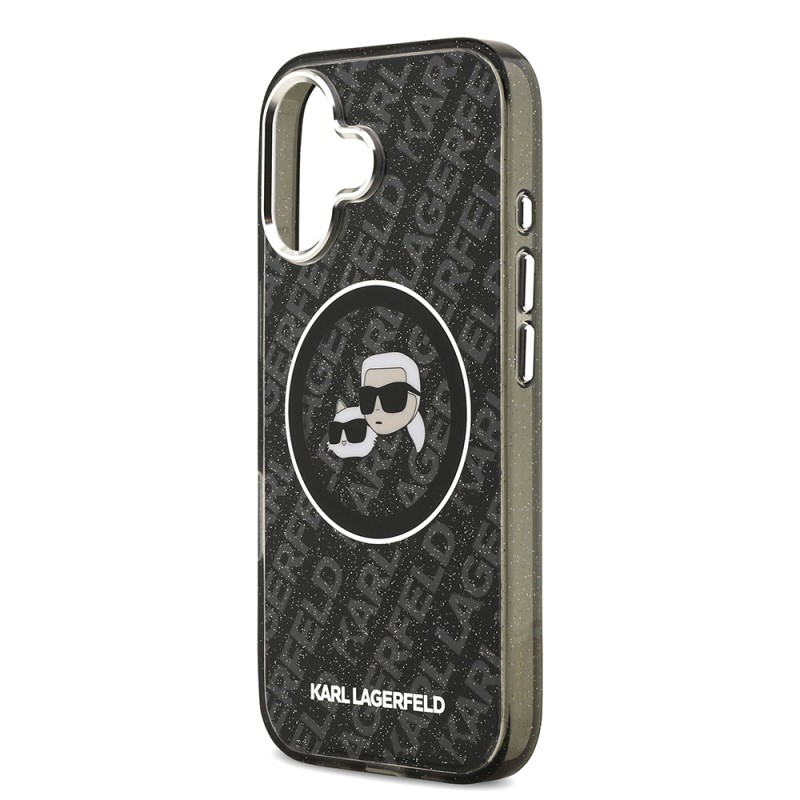 Apple iPhone 17 Case Karl Lagerfeld Original Licensed Glittery Karl & Choupette Heads Cover - 9