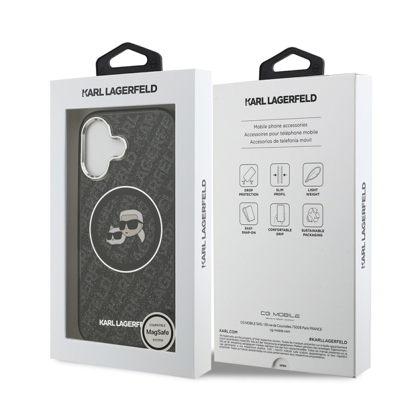 Apple iPhone 17 Case Karl Lagerfeld Original Licensed Glittery Karl & Choupette Heads Cover - 11