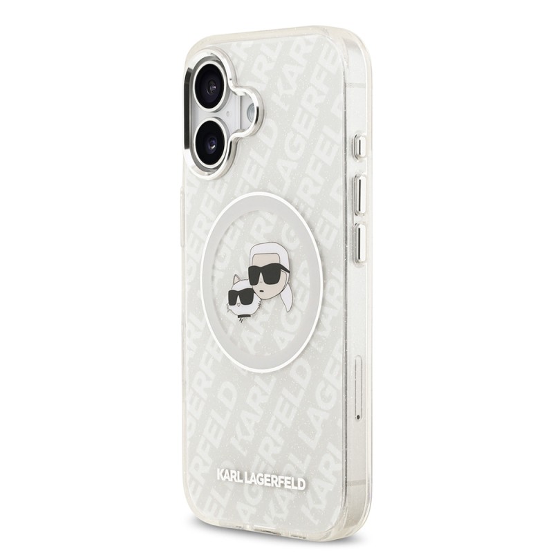Apple iPhone 17 Case Karl Lagerfeld Original Licensed Glittery Karl & Choupette Heads Cover - 19