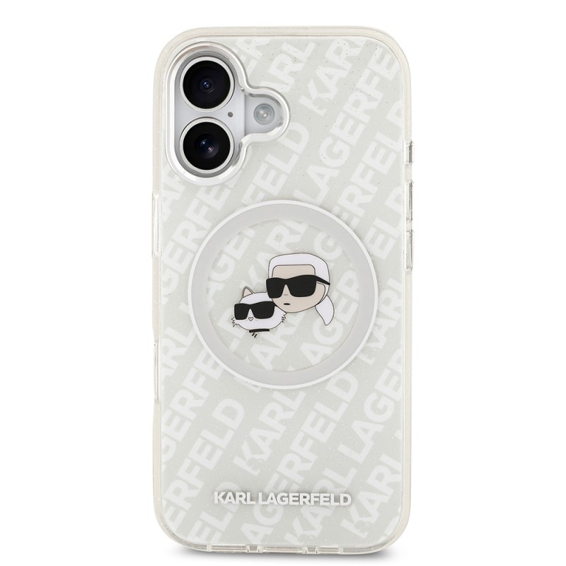 Apple iPhone 17 Case Karl Lagerfeld Original Licensed Glittery Karl & Choupette Heads Cover - 20