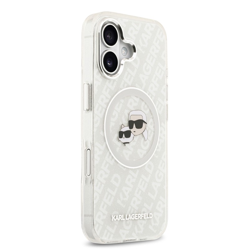 Apple iPhone 17 Case Karl Lagerfeld Original Licensed Glittery Karl & Choupette Heads Cover - 21