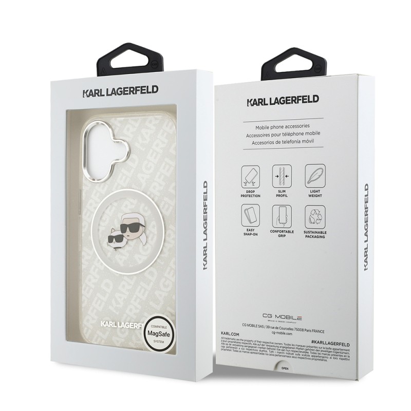 Apple iPhone 17 Case Karl Lagerfeld Original Licensed Glittery Karl & Choupette Heads Cover - 25