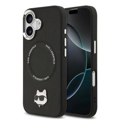 Apple iPhone 17 Case Karl Lagerfeld Original Licensed M-Safe Charging Feature Metal Camera and Button Design Choupette PU Leather Cover - Karl Lagerfeld