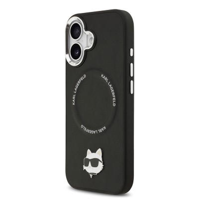 Apple iPhone 17 Case Karl Lagerfeld Original Licensed M-Safe Charging Feature Metal Camera and Button Design Choupette PU Leather Cover - 3