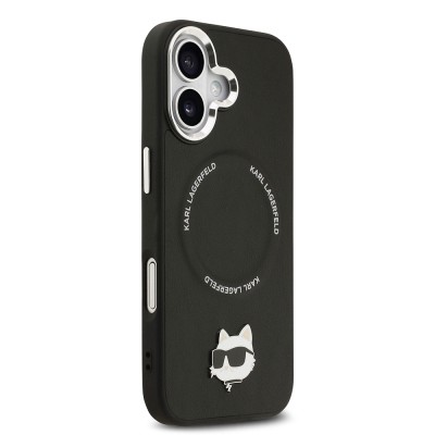 Apple iPhone 17 Case Karl Lagerfeld Original Licensed M-Safe Charging Feature Metal Camera and Button Design Choupette PU Leather Cover - 5
