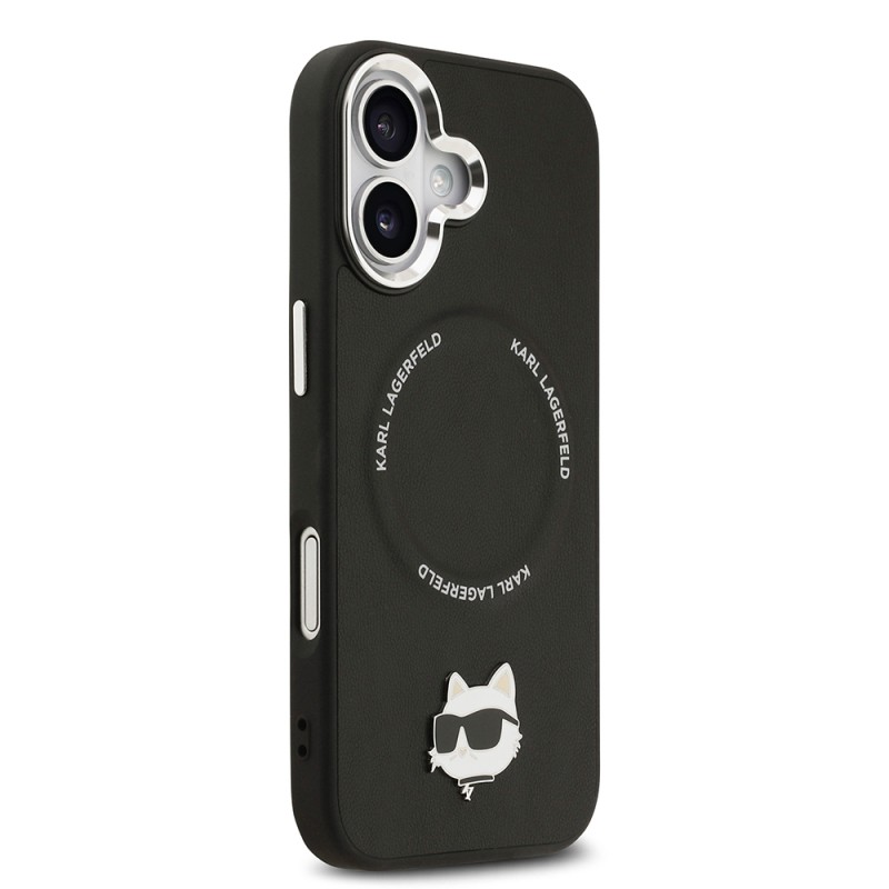 Apple iPhone 17 Case Karl Lagerfeld Original Licensed M-Safe Charging Feature Metal Camera and Button Design Choupette PU Leather Cover - 5