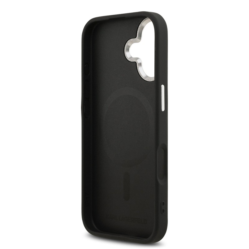 Apple iPhone 17 Case Karl Lagerfeld Original Licensed M-Safe Charging Feature Metal Camera and Button Design Choupette PU Leather Cover - 8