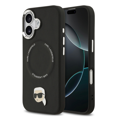 Apple iPhone 17 Case Karl Lagerfeld Original Licensed M-safe Charging Feature Metal Camera and Button Design Karl PU Leather Cover - Karl Lagerfeld