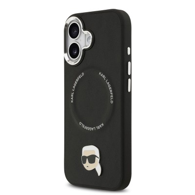 Apple iPhone 17 Case Karl Lagerfeld Original Licensed M-safe Charging Feature Metal Camera and Button Design Karl PU Leather Cover - 3