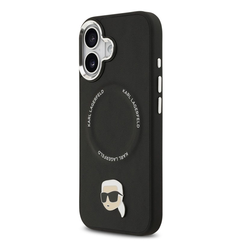 Apple iPhone 17 Case Karl Lagerfeld Original Licensed M-safe Charging Feature Metal Camera and Button Design Karl PU Leather Cover - 3