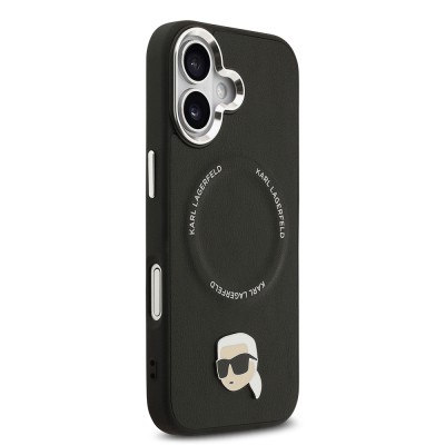 Apple iPhone 17 Case Karl Lagerfeld Original Licensed M-safe Charging Feature Metal Camera and Button Design Karl PU Leather Cover - 5
