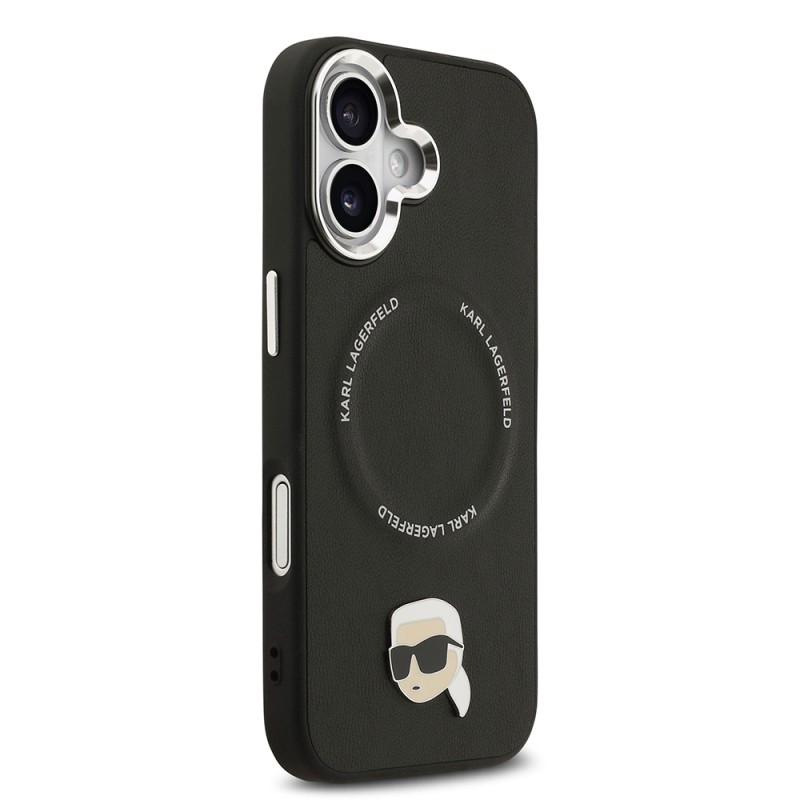 Apple iPhone 17 Case Karl Lagerfeld Original Licensed M-safe Charging Feature Metal Camera and Button Design Karl PU Leather Cover - 5
