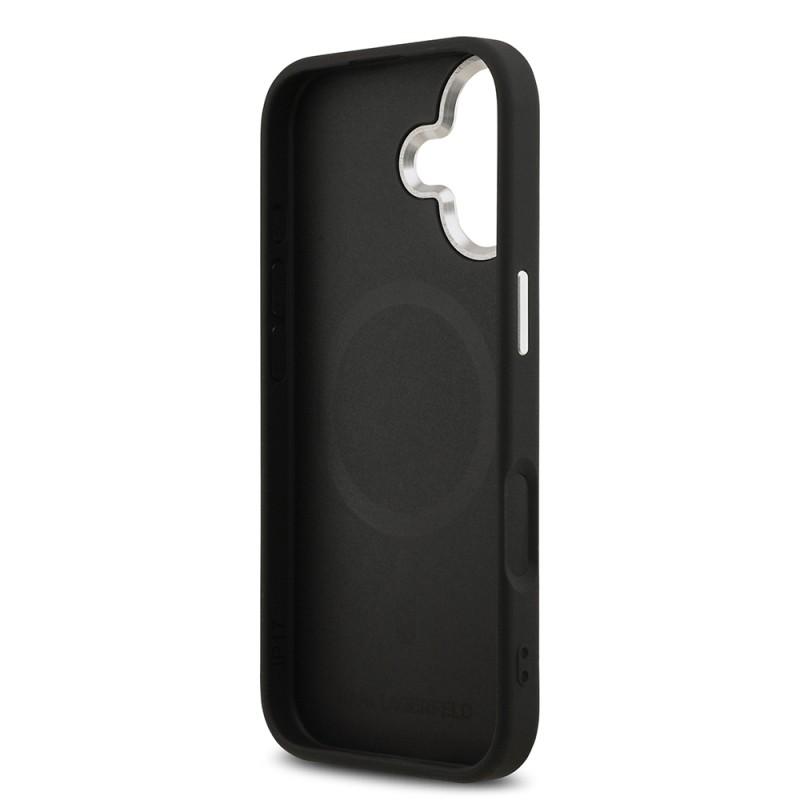 Apple iPhone 17 Case Karl Lagerfeld Original Licensed M-safe Charging Feature Metal Camera and Button Design Karl PU Leather Cover - 8
