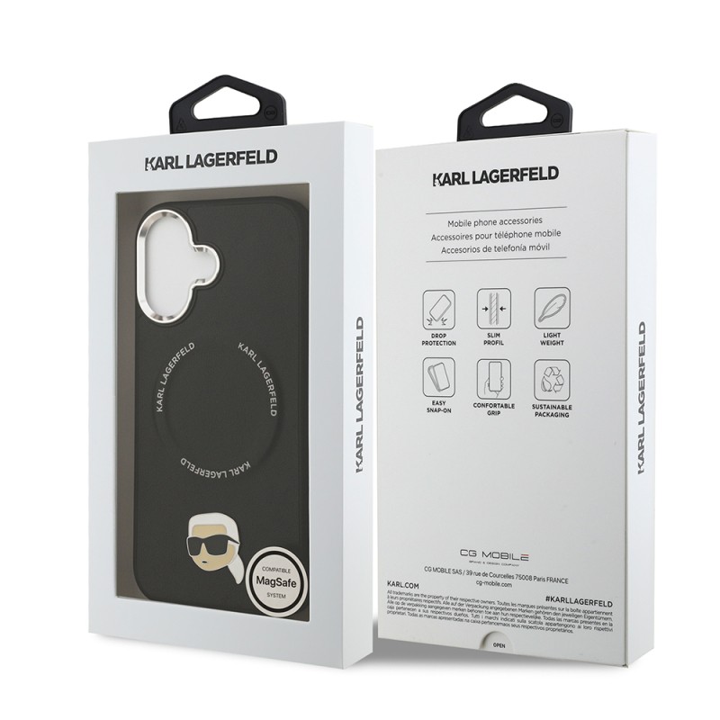 Apple iPhone 17 Case Karl Lagerfeld Original Licensed M-safe Charging Feature Metal Camera and Button Design Karl PU Leather Cover - 9