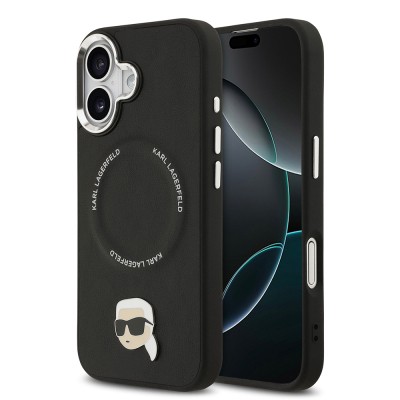 Apple iPhone 17 Case Karl Lagerfeld Original Licensed M-safe Charging Feature Metal Camera and Button Design Karl PU Leather Cover - 2