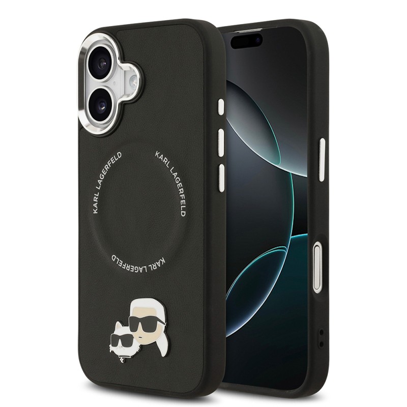 Apple iPhone 17 Case Karl Lagerfeld Original Licensed M-Safe Charging Feature Metal Camera and Button Design K&C PU Leather Cover - 3