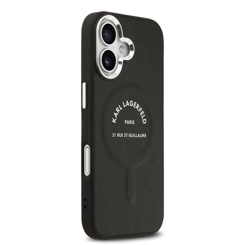 Apple iPhone 17 Case Karl Lagerfeld Original Licensed M-safe Charging Feature Metal Camera and Button Design Paris RSG PU Leather Cover - 5