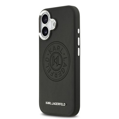 Apple iPhone 17 Case Karl Lagerfeld Original Licensed M-safe Charging Feature Perforated Design Metal Logo PU Leather Cover - 3