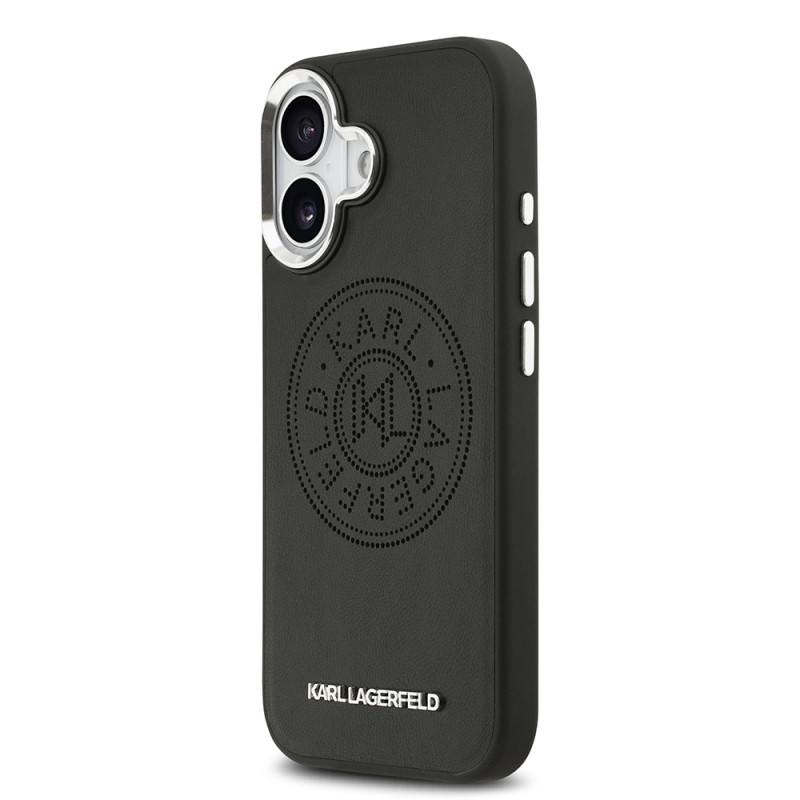 Apple iPhone 17 Case Karl Lagerfeld Original Licensed M-safe Charging Feature Perforated Design Metal Logo PU Leather Cover - 3