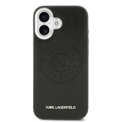 Apple iPhone 17 Case Karl Lagerfeld Original Licensed M-safe Charging Feature Perforated Design Metal Logo PU Leather Cover - 4
