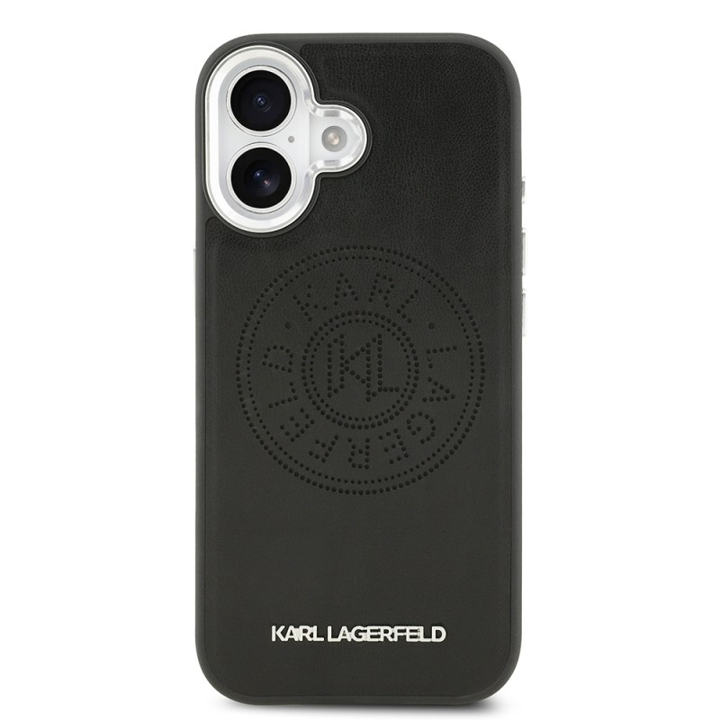 Apple iPhone 17 Case Karl Lagerfeld Original Licensed M-safe Charging Feature Perforated Design Metal Logo PU Leather Cover - 4