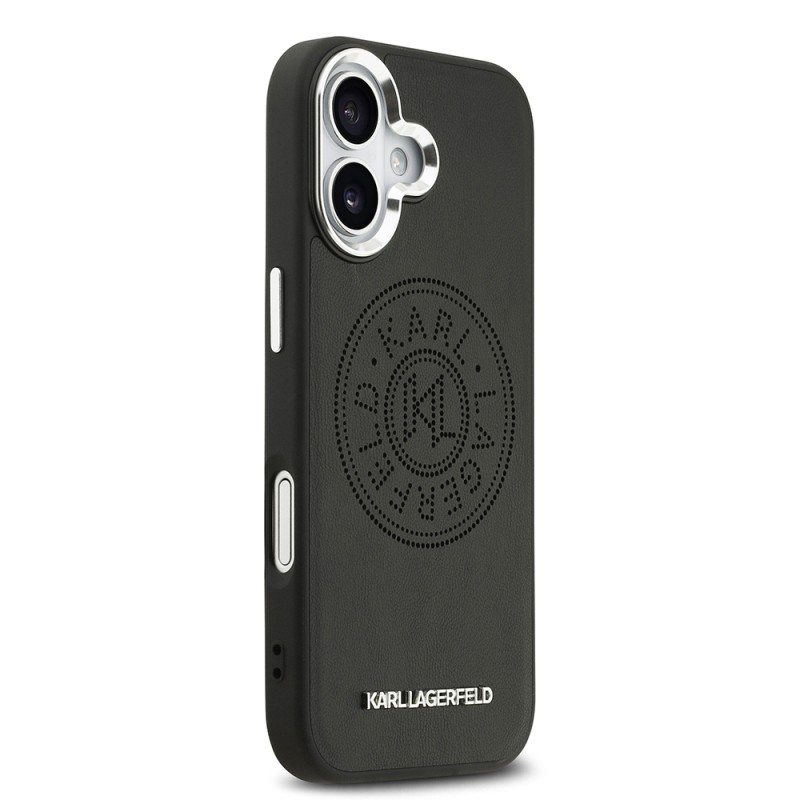 Apple iPhone 17 Case Karl Lagerfeld Original Licensed M-safe Charging Feature Perforated Design Metal Logo PU Leather Cover - 5