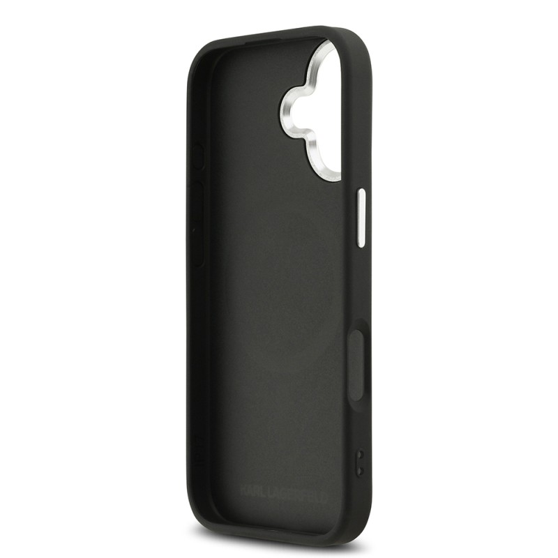 Apple iPhone 17 Case Karl Lagerfeld Original Licensed M-safe Charging Feature Perforated Design Metal Logo PU Leather Cover - 8