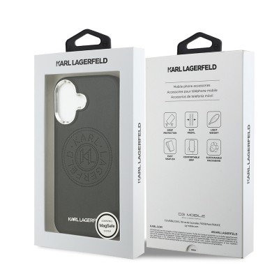 Apple iPhone 17 Case Karl Lagerfeld Original Licensed M-safe Charging Feature Perforated Design Metal Logo PU Leather Cover - 9