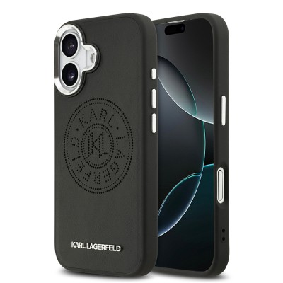 Apple iPhone 17 Case Karl Lagerfeld Original Licensed M-safe Charging Feature Perforated Design Metal Logo PU Leather Cover - 2