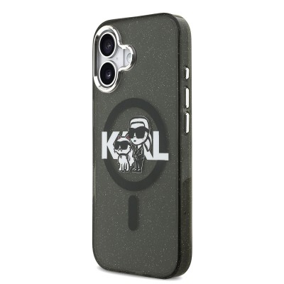 Apple iPhone 17 Case Karl Lagerfeld Original Licensed Shining Glitter Karl & Choupette Sketch Logo Cover - 3