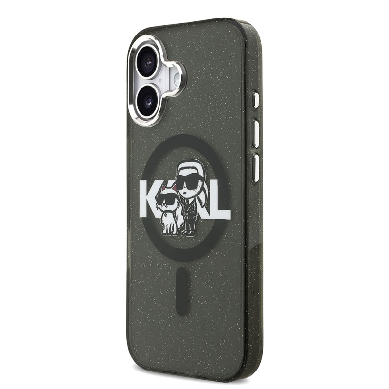 Apple iPhone 17 Case Karl Lagerfeld Original Licensed Shining Glitter Karl & Choupette Sketch Logo Cover - 3