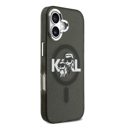 Apple iPhone 17 Case Karl Lagerfeld Original Licensed Shining Glitter Karl & Choupette Sketch Logo Cover - 5