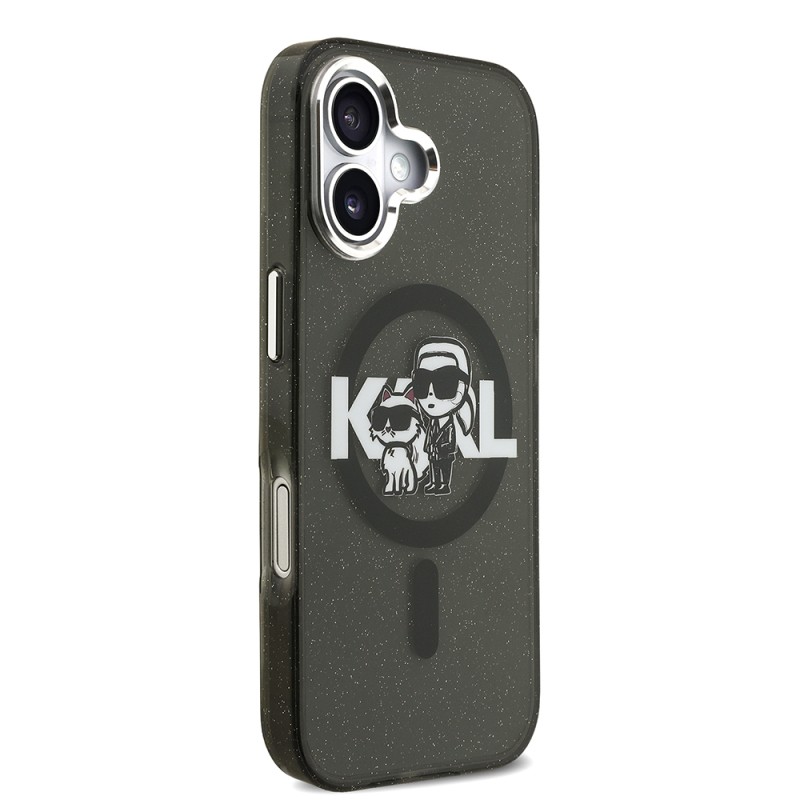 Apple iPhone 17 Case Karl Lagerfeld Original Licensed Shining Glitter Karl & Choupette Sketch Logo Cover - 5