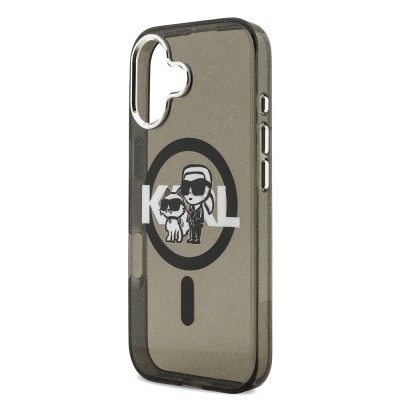 Apple iPhone 17 Case Karl Lagerfeld Original Licensed Shining Glitter Karl & Choupette Sketch Logo Cover - 7