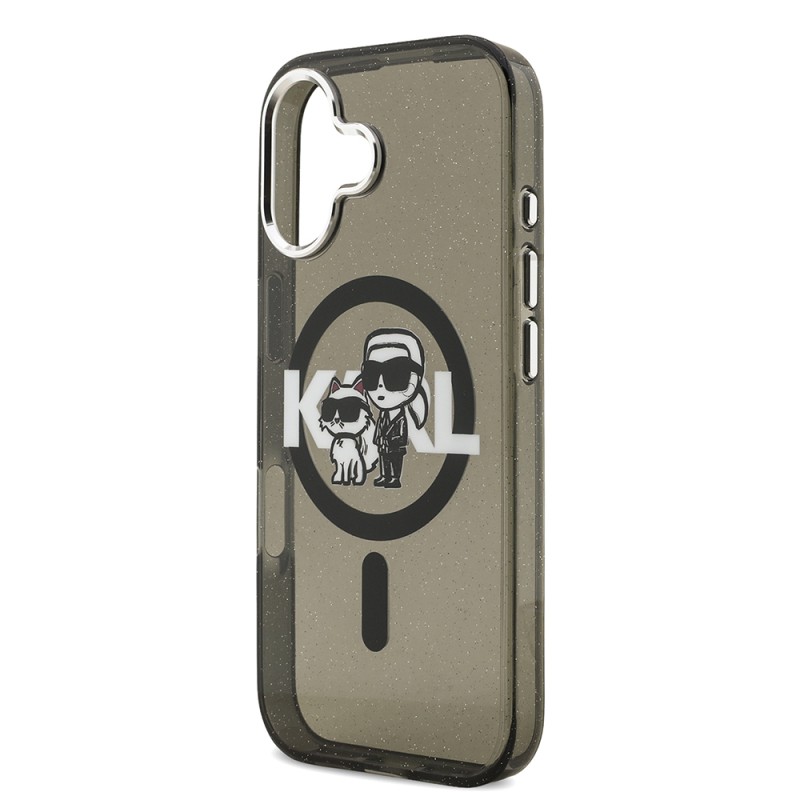Apple iPhone 17 Case Karl Lagerfeld Original Licensed Shining Glitter Karl & Choupette Sketch Logo Cover - 7