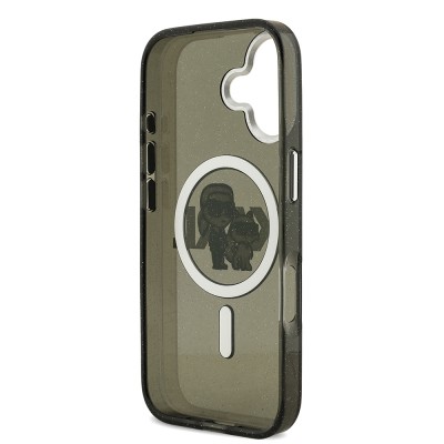 Apple iPhone 17 Case Karl Lagerfeld Original Licensed Shining Glitter Karl & Choupette Sketch Logo Cover - 8