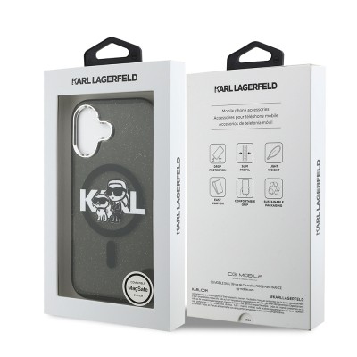 Apple iPhone 17 Case Karl Lagerfeld Original Licensed Shining Glitter Karl & Choupette Sketch Logo Cover - 9