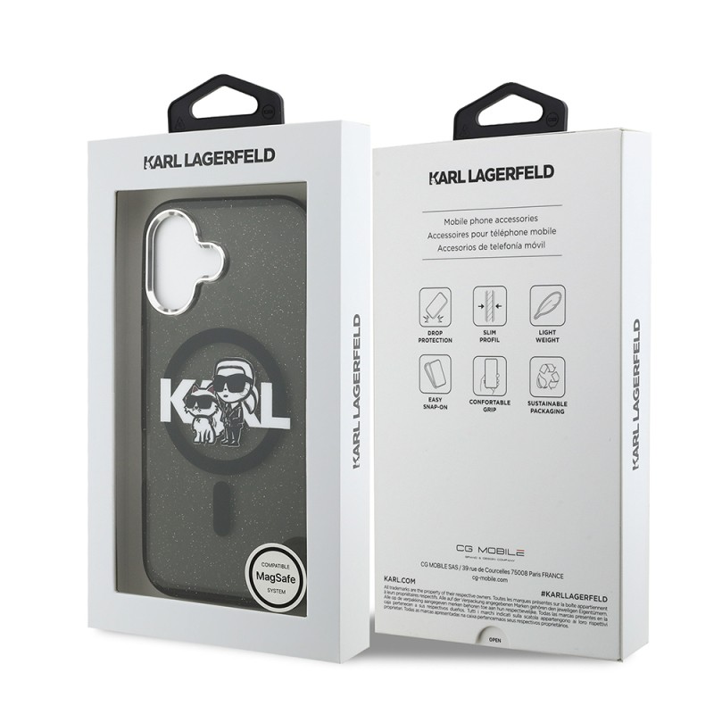 Apple iPhone 17 Case Karl Lagerfeld Original Licensed Shining Glitter Karl & Choupette Sketch Logo Cover - 9