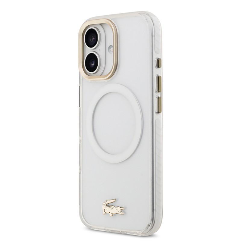 Apple iPhone 17 Case Lacoste Original Licensed M-Safe Charging Feature Gold Crocodile Logo Frosted Cover - 19