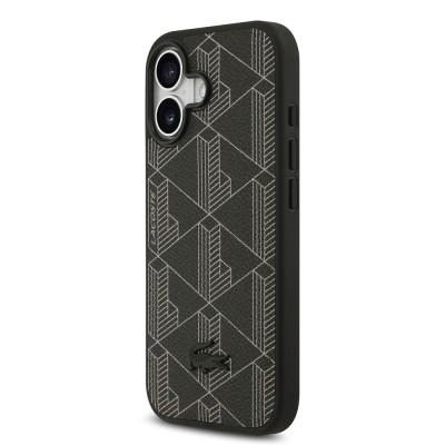 Apple iPhone 17 Case Lacoste Original Licensed M-Safe Charging Feature PU Leather Design Card Holder Mixed Monogram Pattern Cover - 7