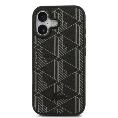 Apple iPhone 17 Case Lacoste Original Licensed M-Safe Charging Feature PU Leather Design Card Holder Mixed Monogram Pattern Cover - 6