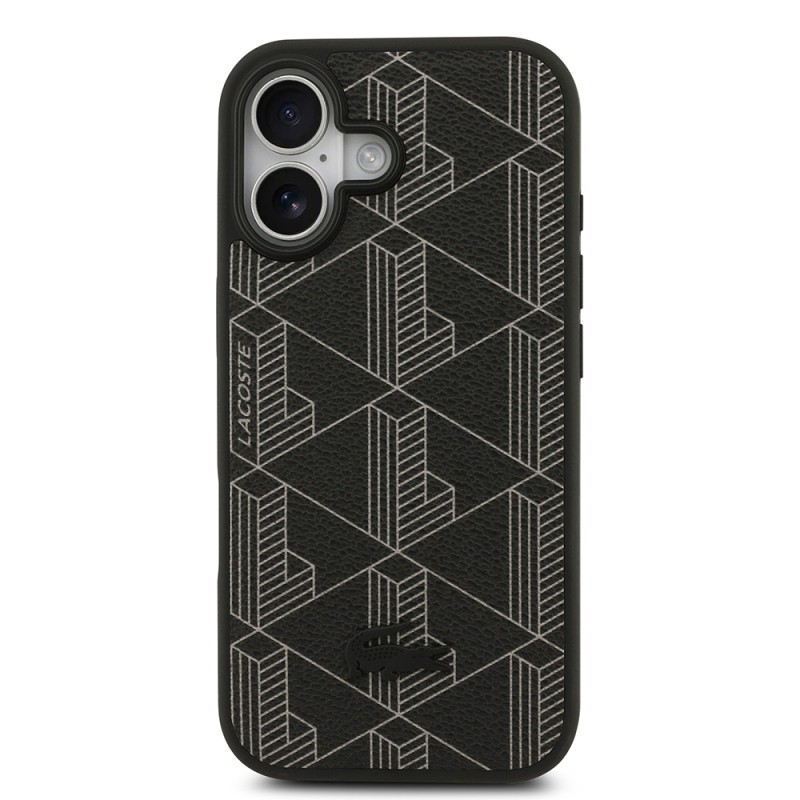 Apple iPhone 17 Case Lacoste Original Licensed M-Safe Charging Feature PU Leather Design Card Holder Mixed Monogram Pattern Cover - 6