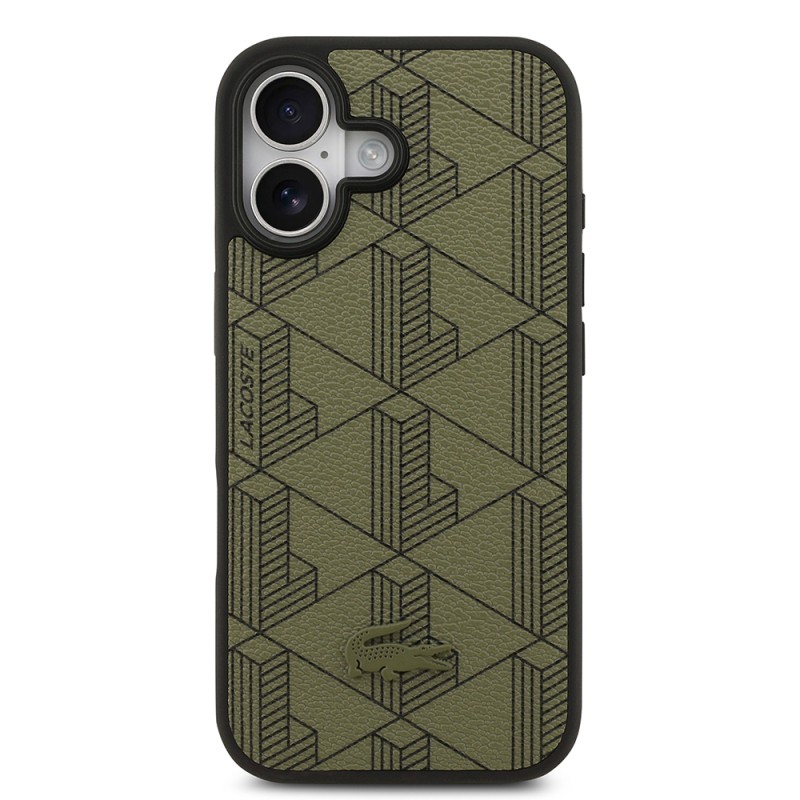 Apple iPhone 17 Case Lacoste Original Licensed M-Safe Charging Feature PU Leather Design Card Holder Mixed Monogram Pattern Cover - 15
