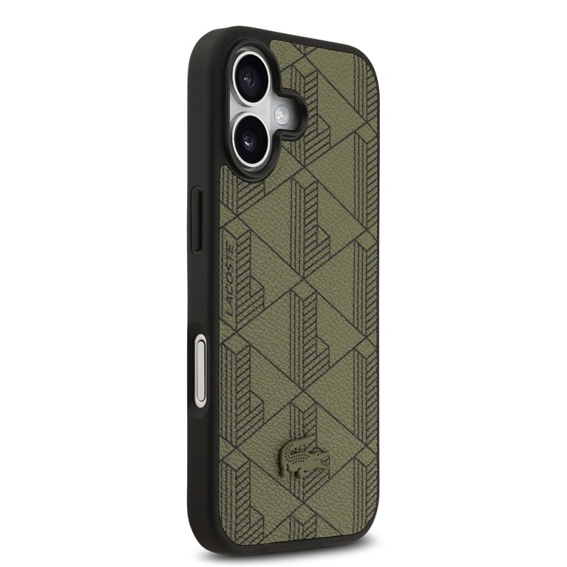 Apple iPhone 17 Case Lacoste Original Licensed M-Safe Charging Feature PU Leather Design Card Holder Mixed Monogram Pattern Cover - 16