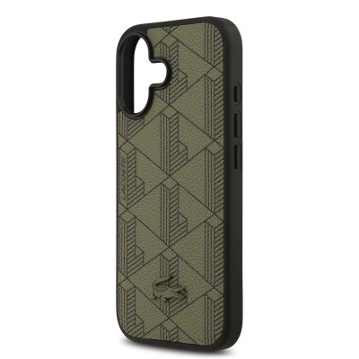 Apple iPhone 17 Case Lacoste Original Licensed M-Safe Charging Feature PU Leather Design Card Holder Mixed Monogram Pattern Cover - 18