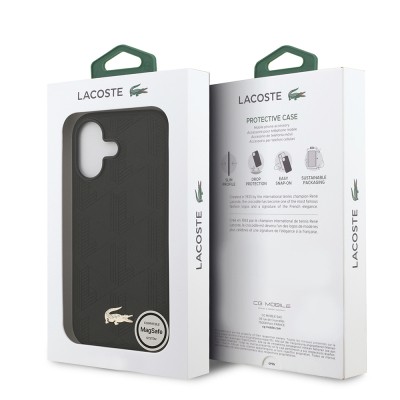Apple iPhone 17 Case Lacoste Original Licensed M-Safe Charging Feature PU Leather Design Mixed Monogram Pattern Cover - 16