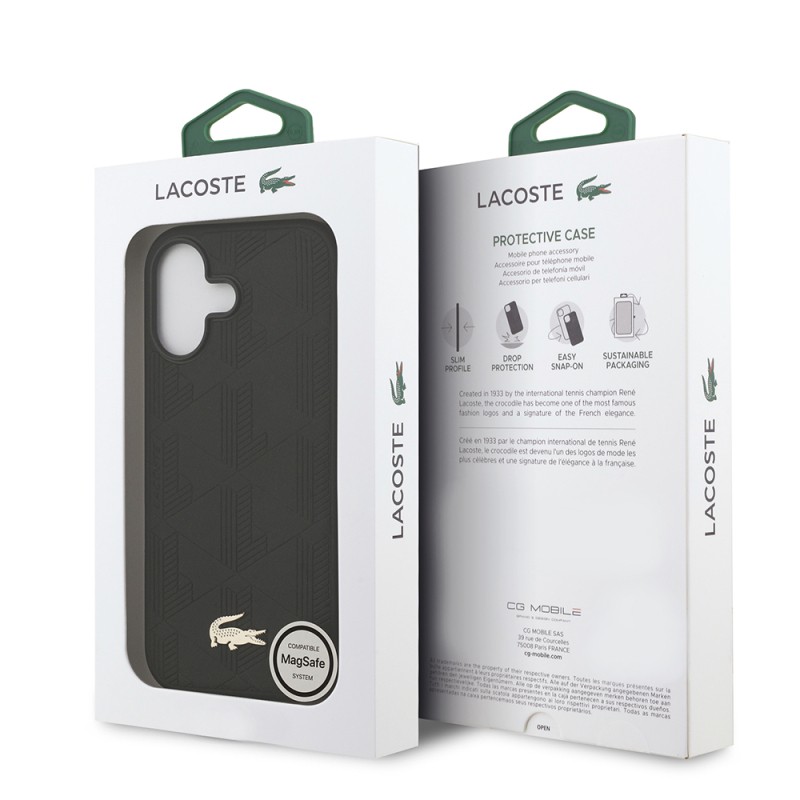 Apple iPhone 17 Case Lacoste Original Licensed M-Safe Charging Feature PU Leather Design Mixed Monogram Pattern Cover - 16